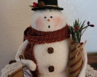 Primitive Snowman Decoration: Handmade Country Christmas Decor