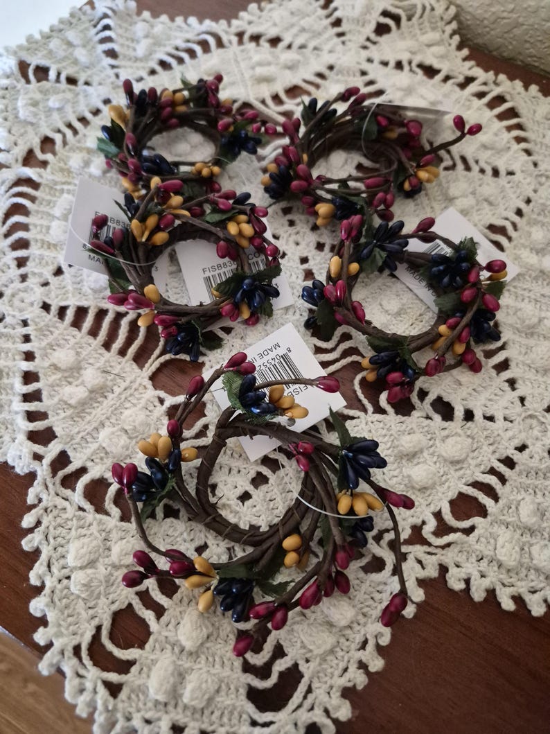 Small Berry Window Rings Taper Red, Gold & Blue Pip Berry Candle Ring Small Pip Berry Candle ...