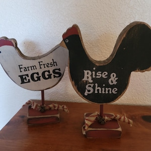 Rooster and Chicken primitive wood shelf sitters for your primitive decor