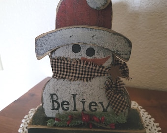 wood snowmen shelf sitter for your primitive/country/rustic decor