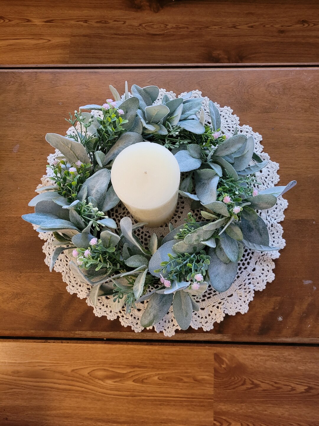 Lambs Ear Wreath, Lambs Ear Candle Ring, Lambs Ear and Boxwood Wreath