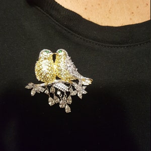 Elegant Crystal Inlaid Love Birds Brooch Pin