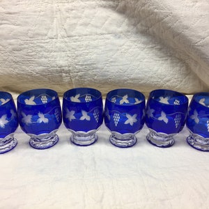 Blue cut glass juice glasses