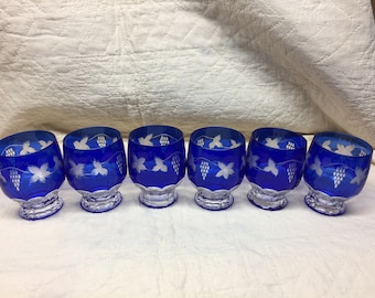 Blue cut glass juice glasses
