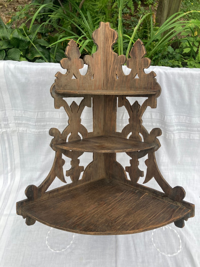 Vintage Wooden Corner Shelf Etsy