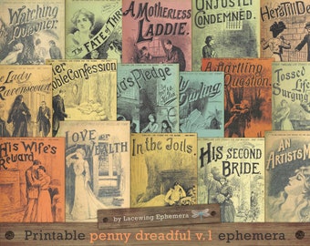 Penny dreadful covers, book covers, literature, books, ephemera, printable book covers, junk journal, Victorian ephemera, 1800s, DOWNLOAD