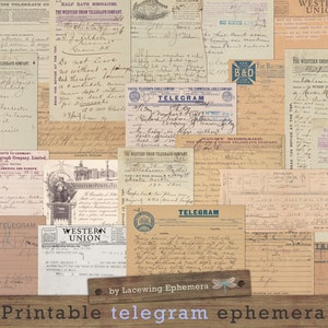 Vintage telegrams, printable telegrams, telegraph, western union, old, vintage, collectible, printable ephemera, junk journal, DOWNLOAD