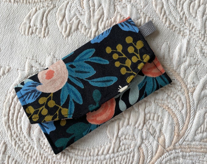 rifle paper co handmade little card cash foldover cute floral 2 slot canvas cloth fun patterned vegan fabric women\u2019s gift Small snap wallet