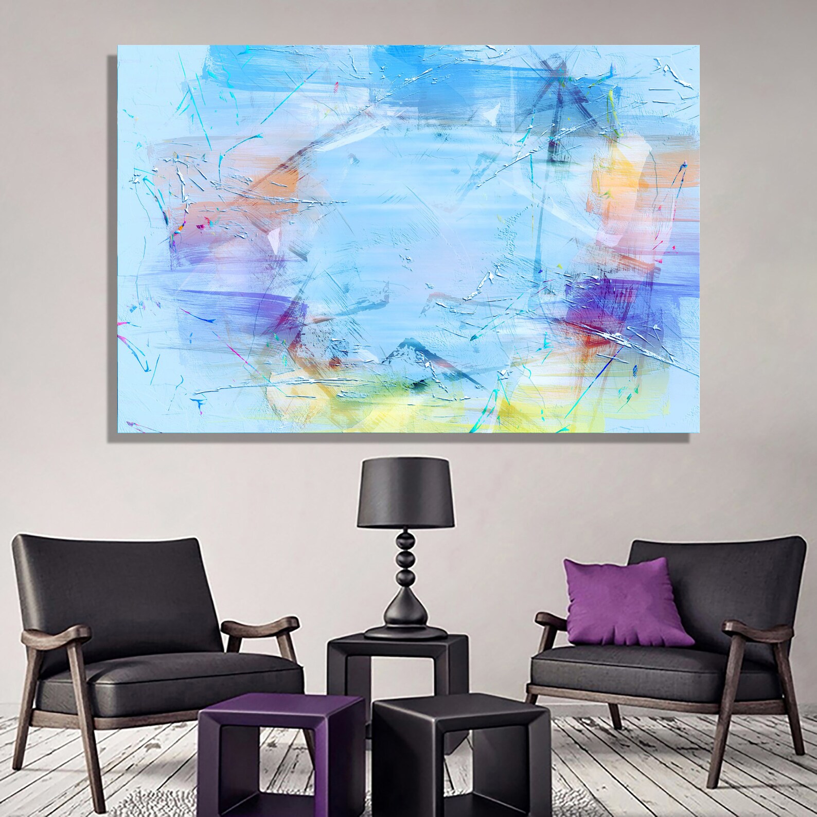Abstract Art Light Blue Wall Art Canvas Paintings in 1345 Etsy