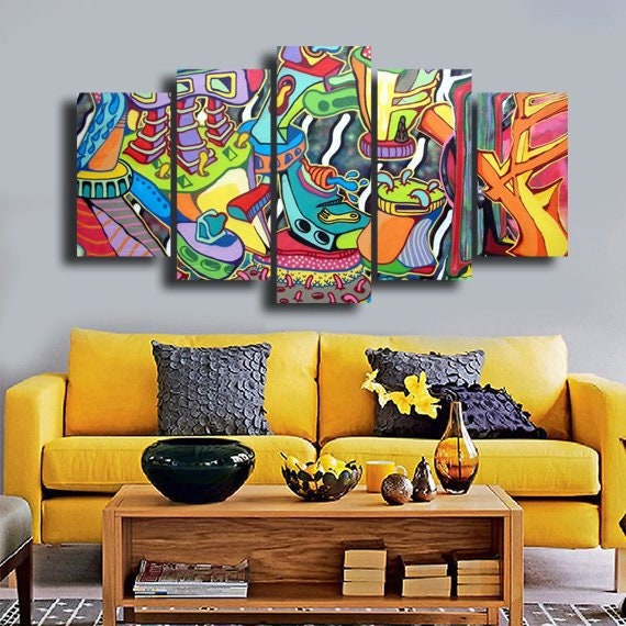 Abstract Art Graffiti Wall Art Canvas Paintings In 1 3 4 5 Etsy