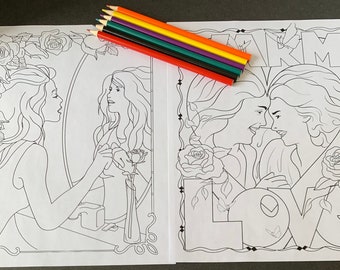 PDF Coloring Pages Mother & Daughter Reflection