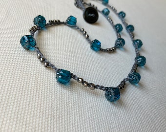 Smoky Blue Beaded Necklace, Metal Free Jewelry