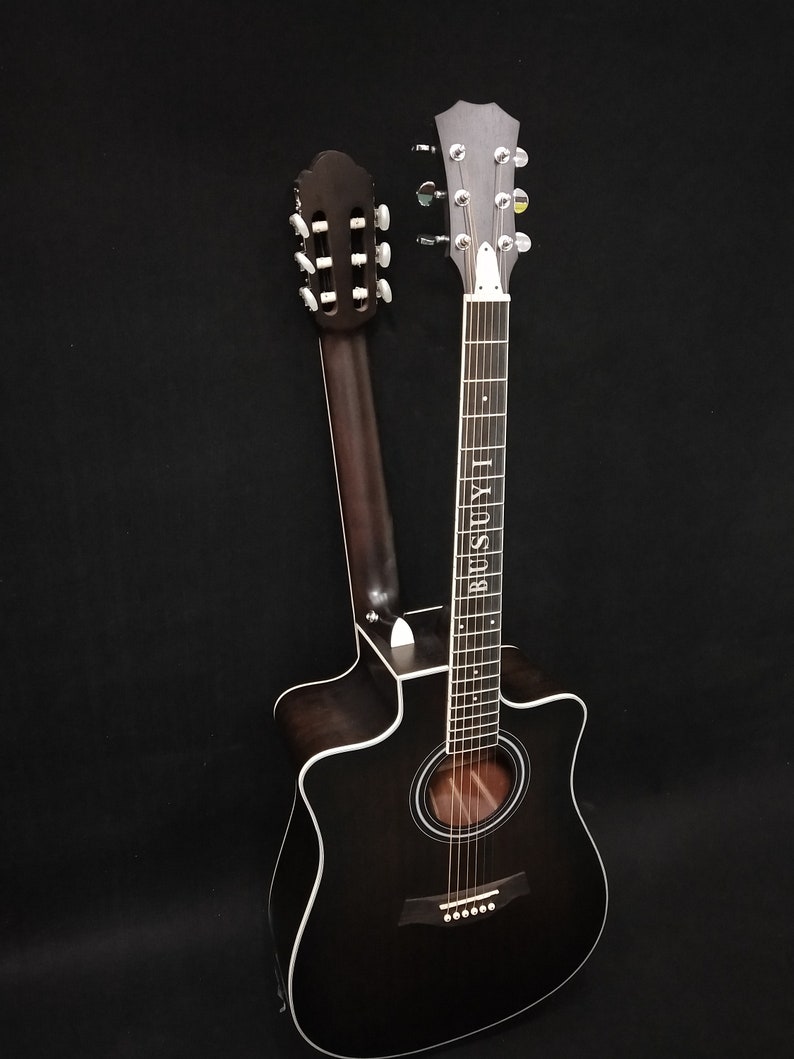 Acoustic Double Sided 6 String / 6 String Classical Combo 2020 Busuyi Guitar with XLR Transparent Black