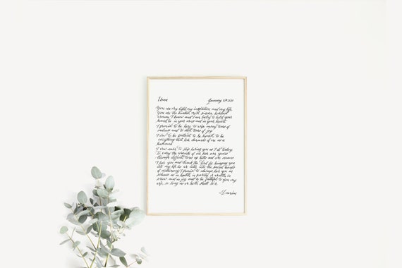 Wedding Vows Calligraphy / Custom Calligraphy Print / Personalized Quote / Wedding Anniversary Gift / Couples Vows / Vows Wall Art