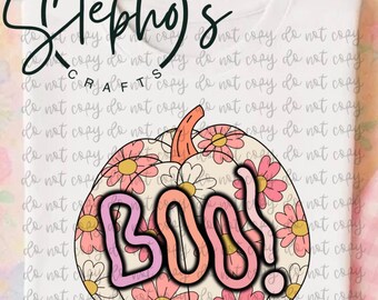 Boo flower retro groovy pumpkin Halloween