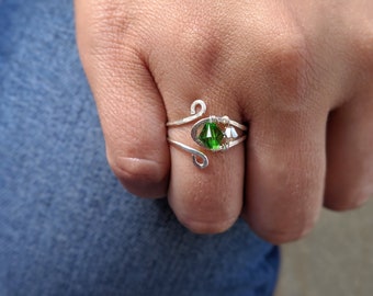 Green Swarovski Crystal Adjustable Ring