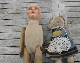 Rare Poupée Ancienne HUARD 35 Cm – Tête En Carton Bouilli Et Corps En Paille, Vintage