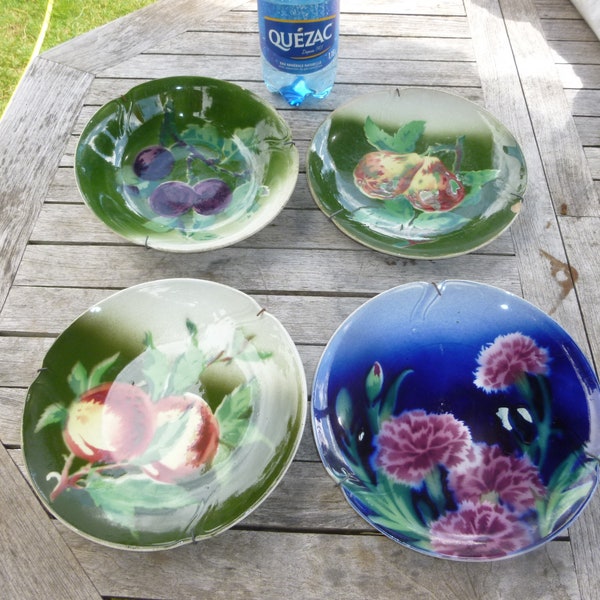 4 Ancienne assiette faience GIEN décor FRUITS année 1920