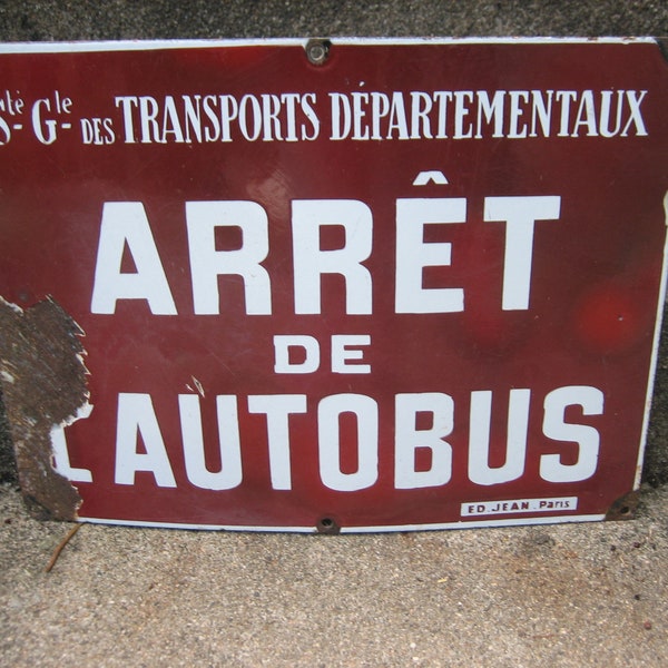 Ancienne plaque Tôle émaillée Arrêt de Bus