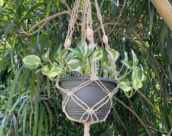 Natural hemp rope macrame plant hanger.