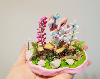 Sylveon/Leafeon Pokemon slice of land, Large Decoration Display collection for Table/paperweight