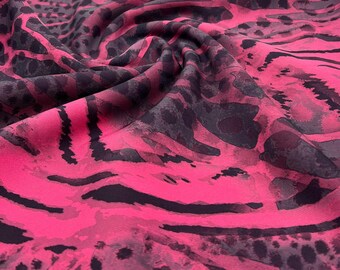 Hot Pink Animal Compact Crepe Fabric 2 Way Stretch