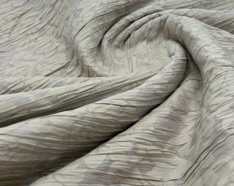 Beige Floral Crinkled Lightweight Non Stretch Woven Fabric