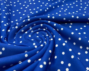 Blue Polka Stretch Jersey 220GSM 4 Way Stretch Fabric