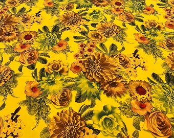 Mustard Floral Lightweight Crepe Fabric 150GSM Non Stretch