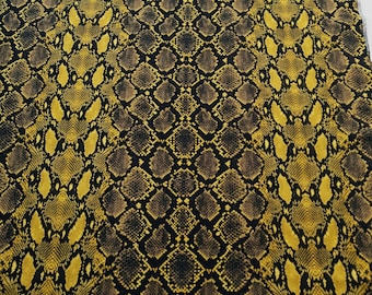 1/2 Metre Snake Yellow Printed Cotton Lycra Stretch Jersey Fabric