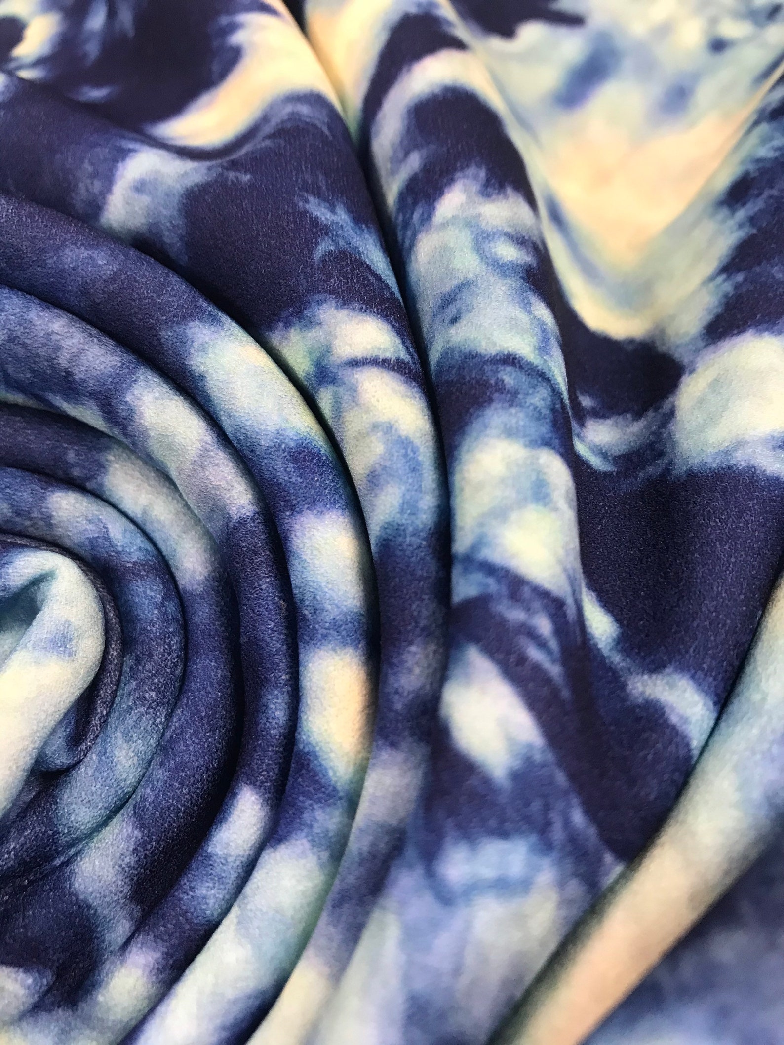 Scuba Crepe Stretch Jersey Fabric Blue & White Tie Dye Print | Etsy