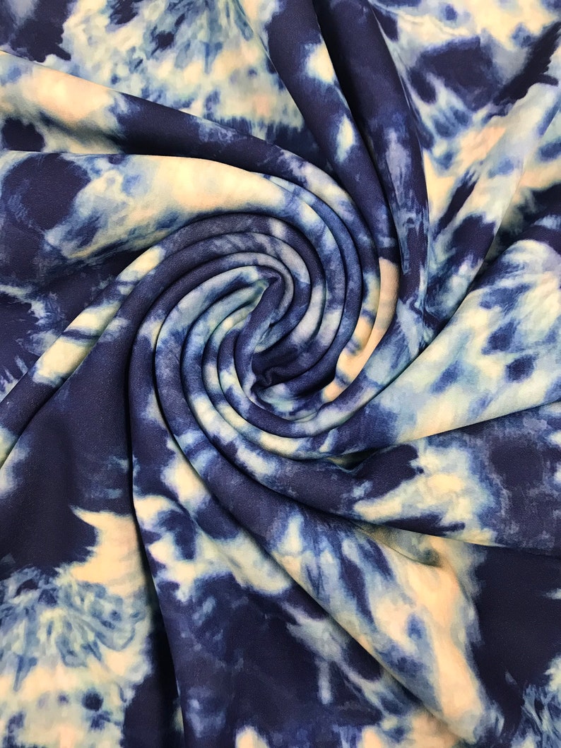 Scuba Crepe Stretch Jersey Fabric Blue & White Tie Dye Print Etsy
