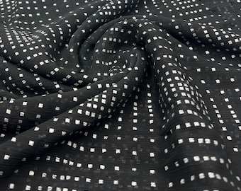 Black Silver Square Printed Chiffon Dress Fabric