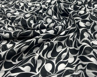 Black Silver Floral Stripe Printed Chiffon Dress Fabric