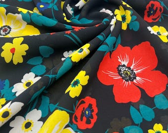 Black Floral Printed Chiffon Dress Fabric