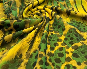 Green Yellow Animal Lightweight Crepe Fabric 160GSM Non Stretch