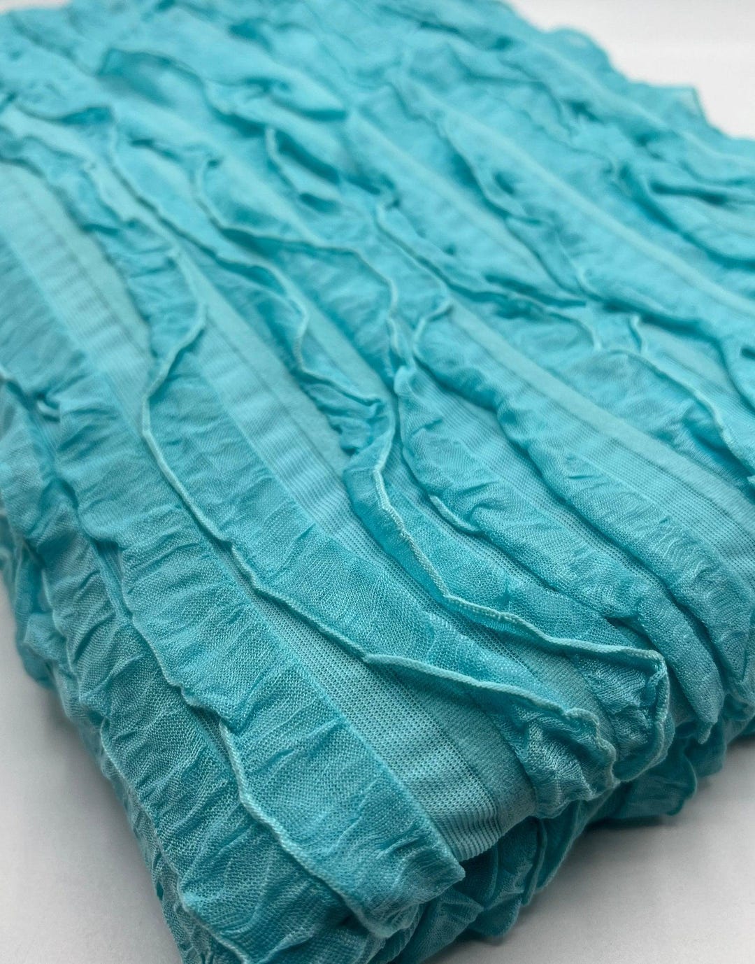 Aqua Blue Ruffle Textured 4 Way Stretch Fabric - Etsy