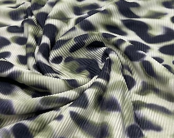 Green Animal Print Plisse Pleated Stretch Fabric