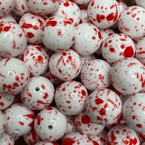 Red Paint Splatter / Blood Splatter  Bubblegum Beads for Jewelry Making, Bead-Able Pens, or Keychains! 20 MM Acrylic Beads!