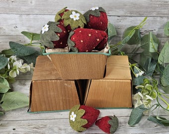 Strawberries in Bloom PDF Pattern – Primitive Fabric Strawberry Bowl Fillers – DIY Strawberry Sewing Pattern Beginner Friendly Spring Decor