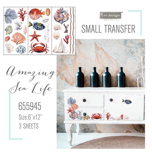 Amazing Sea Life - Mini Rub On Transfer - Redesign with Prima - (Set of 3  different sheets, each 6" x 12")