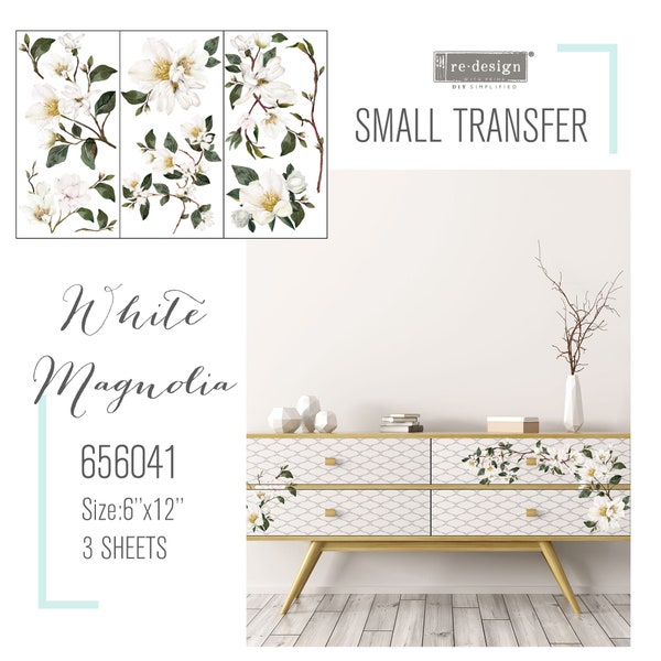 White Magnolia - Mini Rub On Transfer - Redesign with Prima - (Set of 3  different sheets, each 6" x 12")