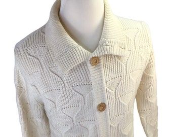 Vintage Robert Bruce vest trui maat XL acryl ivoor knop WPL9483 Korea
