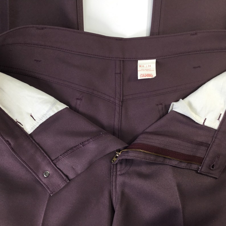 Reed St James~Vtg Men/'s Dress Pants~Slacks~Polyester~Grandpa~Nerd~Geek~USA~Kodel~36 x 34~Wine~Maroon~Stretch~Hipster~Retro~