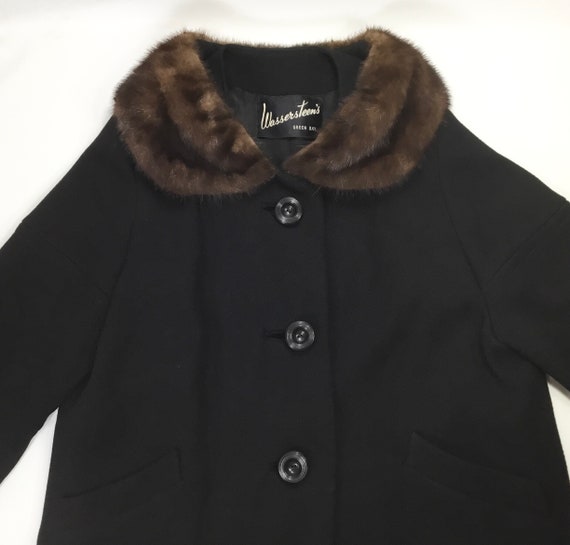 Vintage Womens Coat Mink Collar Black 3/4 Sleeve … - image 5