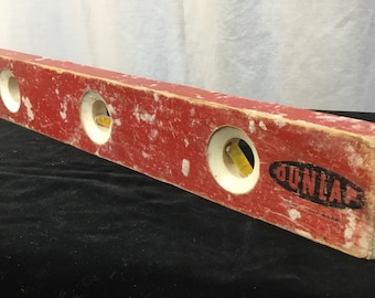 Vintage Red Wooden Carpenters Level~Very used but still functioning~Remnants of paint and jobsite history attached to it~Decor~Collage Art~