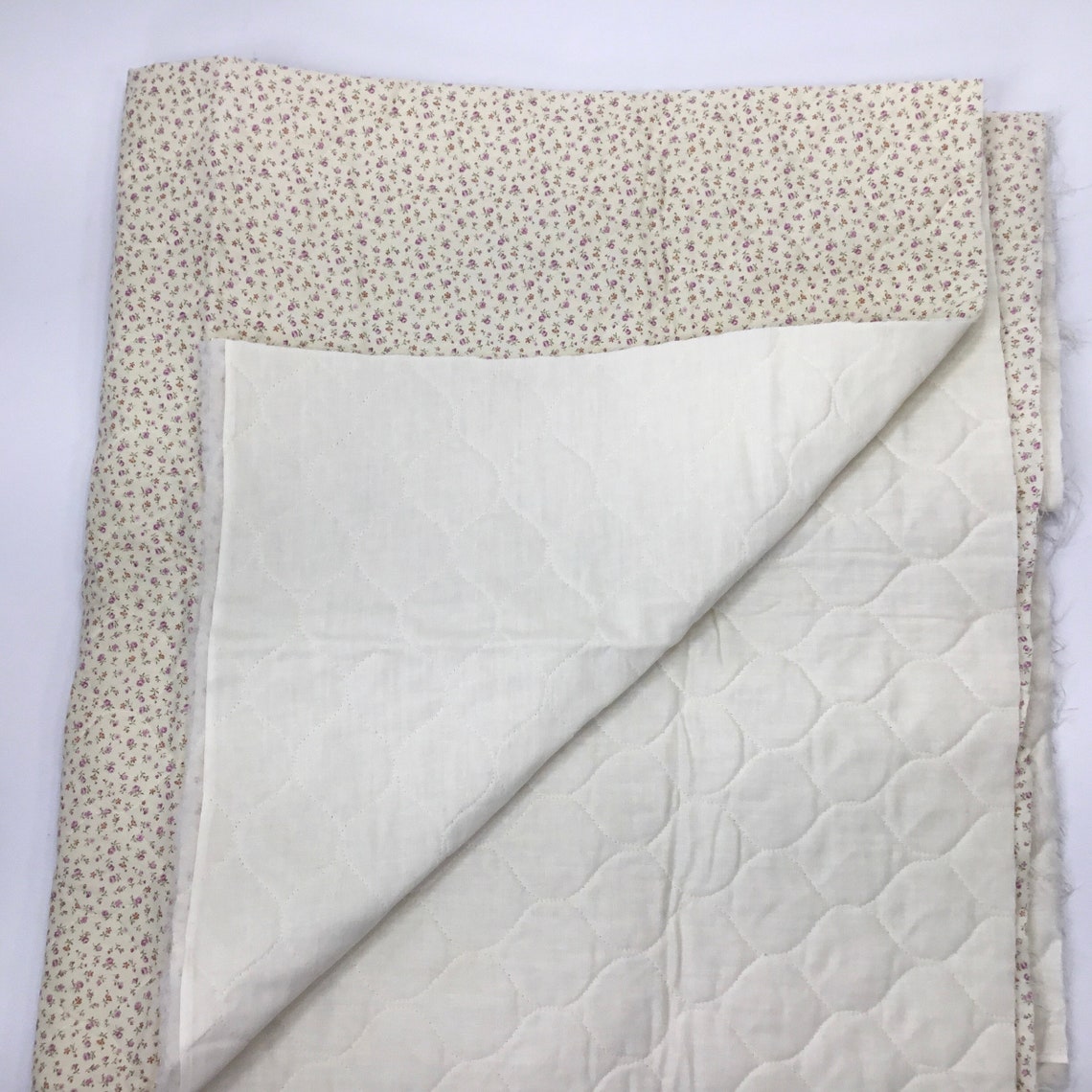 Prequilted Double Sided Fabric Ivory Lavender Small Floral Etsy