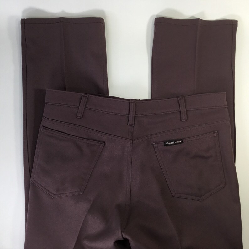 Reed St James~Vtg Men/'s Dress Pants~Slacks~Polyester~Grandpa~Nerd~Geek~USA~Kodel~36 x 34~Wine~Maroon~Stretch~Hipster~Retro~