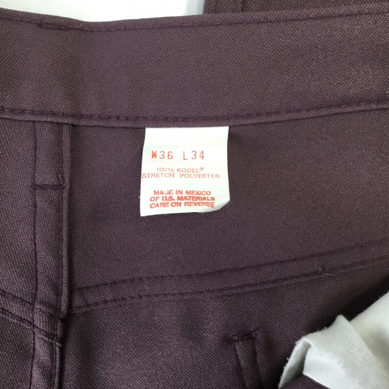 Reed St James~Vtg Men/'s Dress Pants~Slacks~Polyester~Grandpa~Nerd~Geek~USA~Kodel~36 x 34~Wine~Maroon~Stretch~Hipster~Retro~