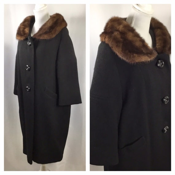 Vintage Womens Coat Mink Collar Black 3/4 Sleeve … - image 3